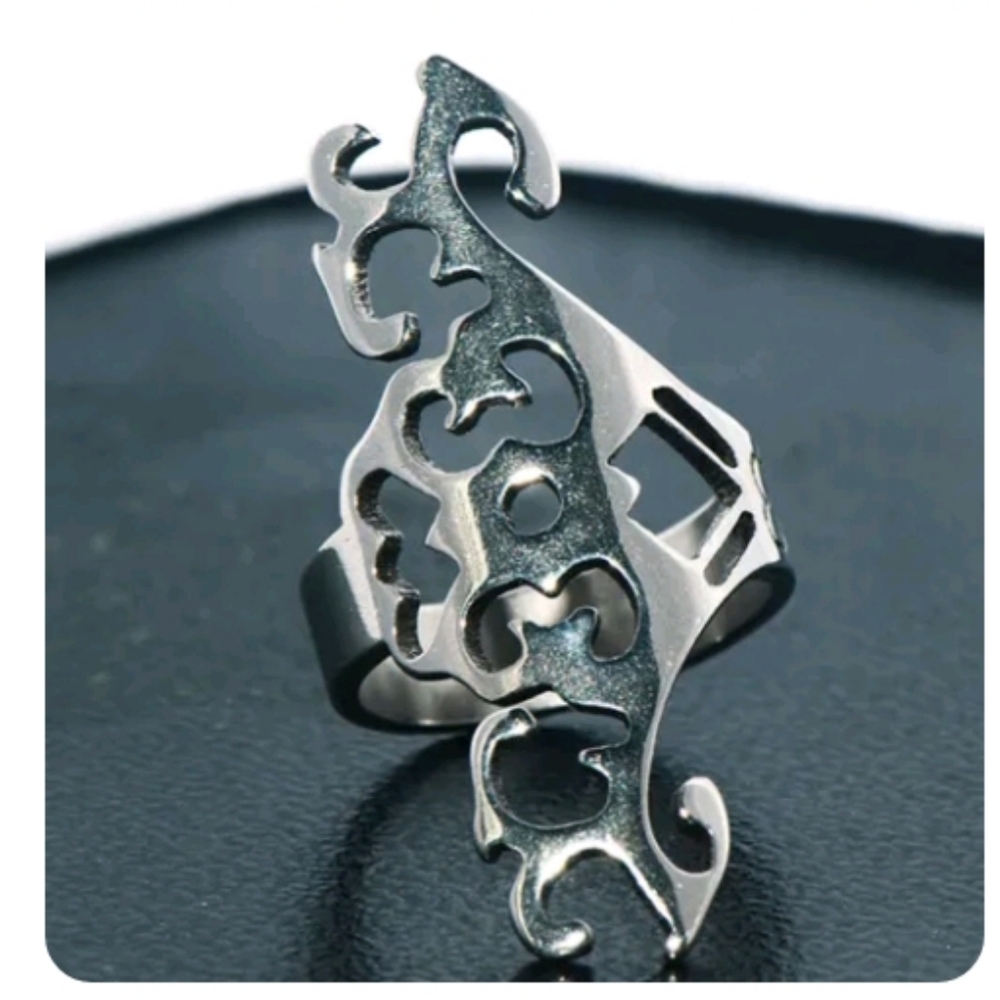Big Womens Vintage Silver Ring Full Finger Rings Stainless Steel Rings Size 5
